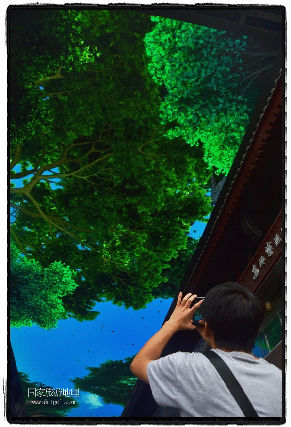 9月8日，在西安市大雁塔景區(qū)，“天幕”景觀吸引游客駐足觀看，并拿出手機拍攝。